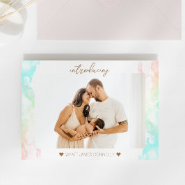 Kleurrijke regenboog wolken foto geboorte aankondi aankondigingskaart