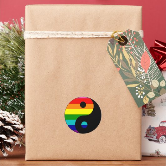 Kleurrijke regenboog yin yang ronde sticker (Feestdagen)