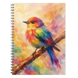 Kleurrijke Regenboog Zangvogel Aquarel Kunst Notitieboek