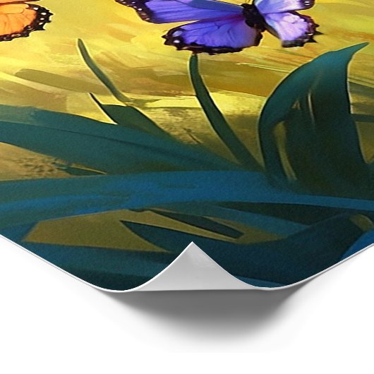 Kleurrijke Regenboog Zebra met Vlinders Schilderen Poster (Hoek)