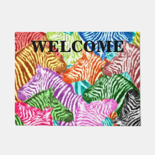 Kleurrijke Regenboog Zebra Welkom Deurmat (Voorkant)
