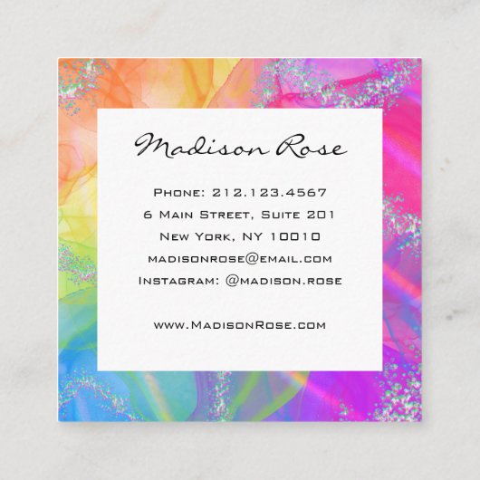 Kleurrijke Regenboog Zilver Holografische Luxe Mod Vierkante Visitekaartje (Achterkant)