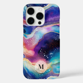 Kleurrijke regenboogagaat glitter textuur monogram iPhone 16 pro hoesje