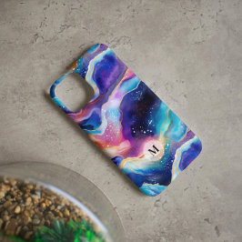 Kleurrijke regenboogagaat glitter textuur monogram iPhone 15 pro case