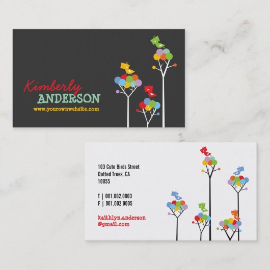 Kleurrijke regenboogbomen en Stippen met een tweet Visitekaartje (Voorkant / Achterkant)