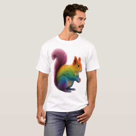 Kleurrijke regenboogbont eekhoorn Sticker T-shirt (Voorkant volledig)