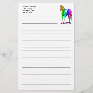 Kleurrijke regenboogdruppelaar Natte verf Paard Briefpapier