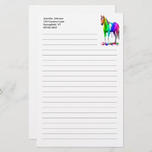 Kleurrijke regenboogdruppelaar Natte verf Paard Briefpapier (Voorkant / Achterkant)