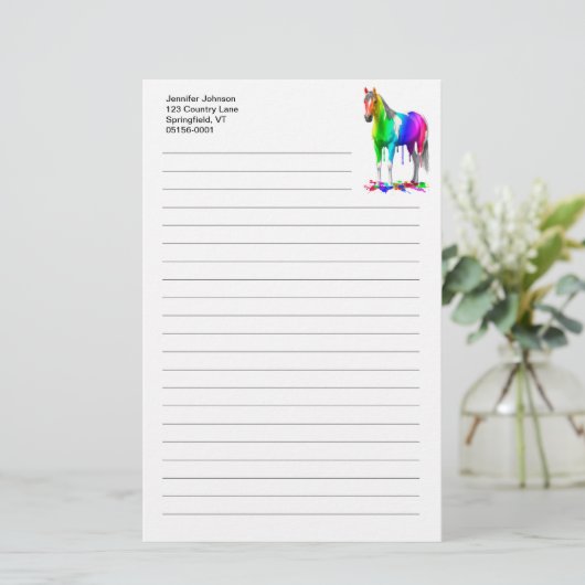 Kleurrijke regenboogdruppelaar Natte verf Paard Briefpapier (Staand voorkant)