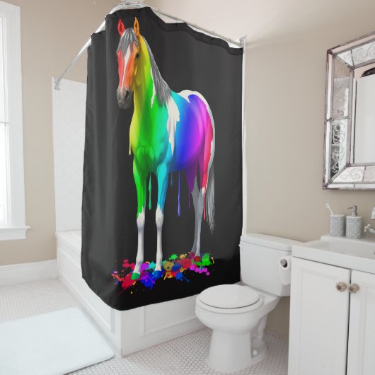 Kleurrijke regenboogdruppelaar Natte verf Paard Douchegordijn (In situ)