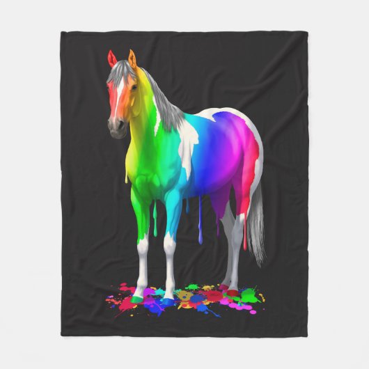 Kleurrijke regenboogdruppelaar Natte verf Paard Fleece Deken (Voorkant)