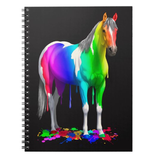 Kleurrijke regenboogdruppelaar Natte verf Paard Notitieboek (Voorkant)