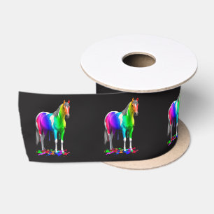 Kleurrijke regenboogdruppelaar Natte verf Paard Satijnen Lint