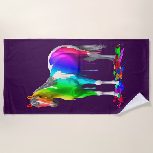 Kleurrijke regenboogdruppelaar Natte verf Paard Strandlaken (Voorkant)