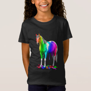 Kleurrijke regenboogdruppelaar Natte verf Paard T-shirt