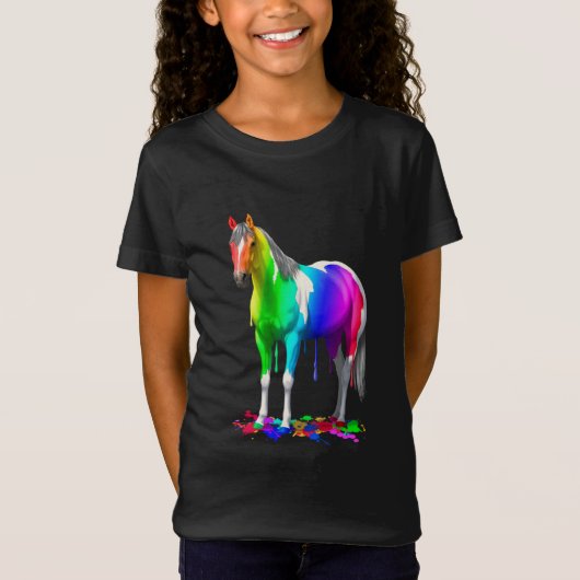 Kleurrijke regenboogdruppelaar Natte verf Paard T-shirt (Voorkant)