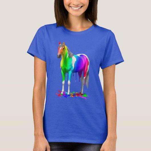 Kleurrijke regenboogdruppelaar Natte verf Paard T-shirt (Voorkant)