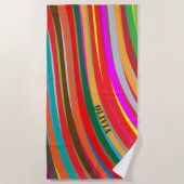 Kleurrijke Regenbooggolf Olijfgroene Naam Strandlaken (Voorkant)