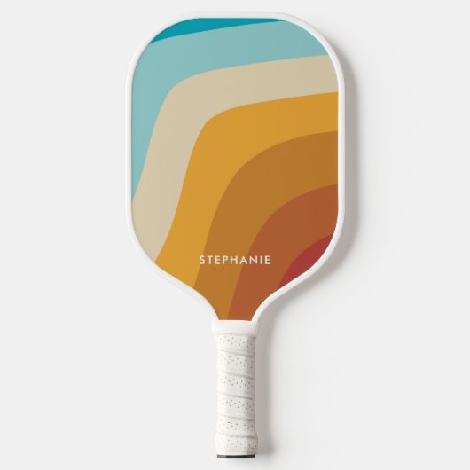 Kleurrijke  regenbooggolven gepersonaliseerd pickleball paddle (Voorkant)
