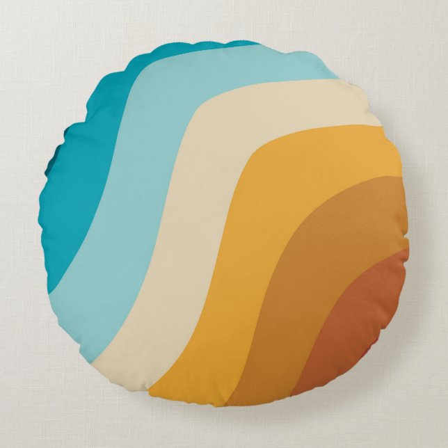 Kleurrijke regenbooggolven voor Retro Rond Kussen (Voorkant)