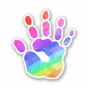 Kleurrijke regenbooghanddruk: liefdesartiesten sticker