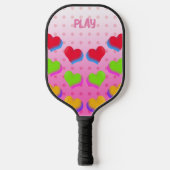 Kleurrijke regenboogharten op roze Cartoon Patroon Pickleball Paddle (Voorkant)