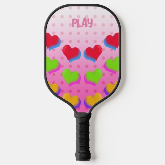 Kleurrijke regenboogharten op roze Cartoon Patroon Pickleball Paddle (Voorkant)