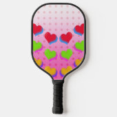 Kleurrijke regenboogharten op roze Cartoon Patroon Pickleball Paddle (Achterkant)