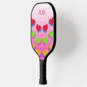 Kleurrijke regenboogharten op roze Cartoon Patroon Pickleball Paddle (Links)