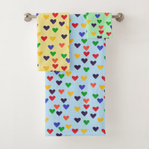 Kleurrijke regenboogharten passen keukensets voor bad handdoek