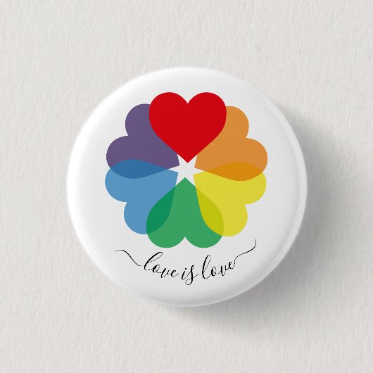 Kleurrijke regenboogharten ronde button 3,2 cm (Voorkant)