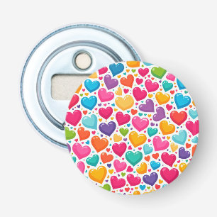 Kleurrijke regenboogharten Valentijnse  Button Flesopener
