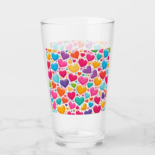 Kleurrijke regenboogharten Valentijnse Glas (Voorkant)