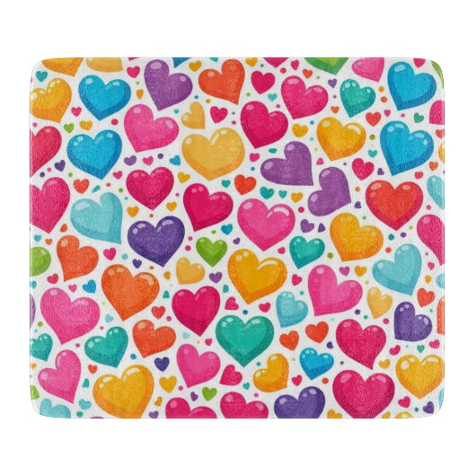 Kleurrijke regenboogharten Valentijnse  Snijplank (Voorkant)