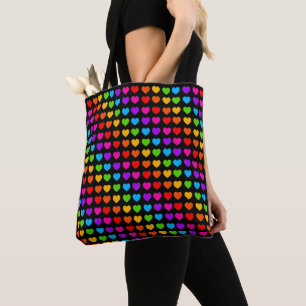 Kleurrijke regenboogharten zwart tote bag