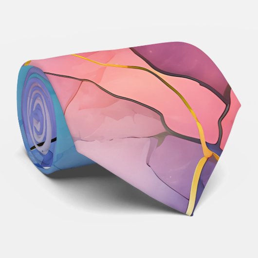 Kleurrijke Regenbooginkt en Alcoholbellen Ontwerp Stropdas (Opgerold)