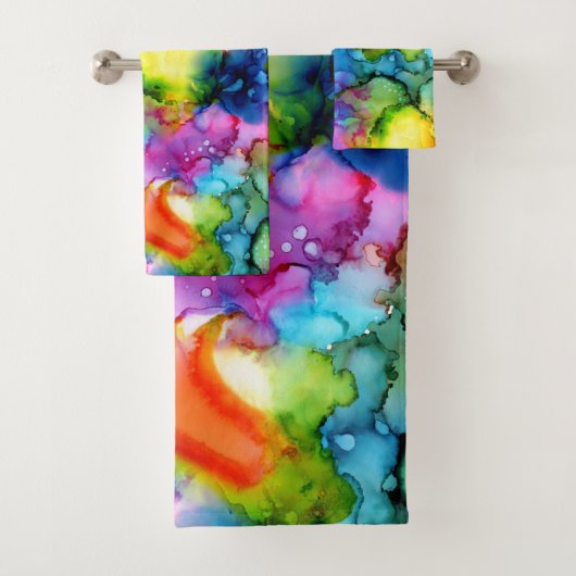 Kleurrijke regenboogkleurige Abstracte tinteloog Bad Handdoek (Insitu)