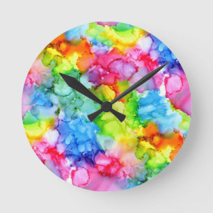 Kleurrijke regenboogkleurige kleurstofinkt ronde klok
