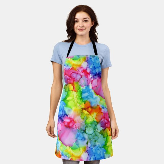 Kleurrijke regenboogkleurige kleurstofinkt schort (Gedragen)