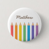 Kleurrijke regenboogkleurige Pencils School Kinder Ronde Button 5,7 Cm (Voorkant)