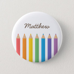Kleurrijke regenboogkleurige Pencils School Kinder Ronde Button 5,7 Cm