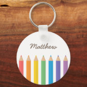 Kleurrijke regenboogkleurige Pencils School Kinder Sleutelhanger (Voorkant)