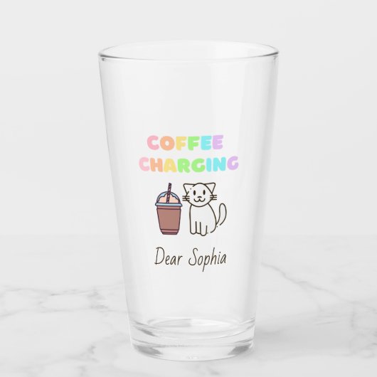 Kleurrijke regenboogkoffie en kat glas (Voorkant)