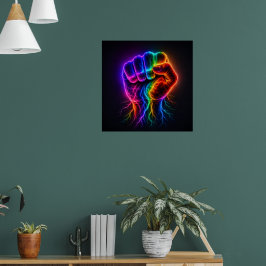 Kleurrijke Regenboogkrachtvuist met Elektrische En Poster