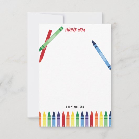 Kleurrijke Regenboogkrijtjes Mooie Monogram Kinder Bedankkaart (Voorkant)