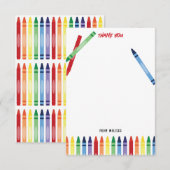 Kleurrijke Regenboogkrijtjes Mooie Monogram Kinder Bedankkaart (Voorkant / Achterkant)