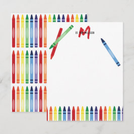 Kleurrijke Regenboogkrijtjes Mooie Monogram Kinder Notitiekaartje
