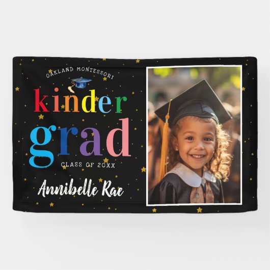 Kleurrijke regenboogletters | Kinder Afstuderen Fo Spandoek (Horizontaal)