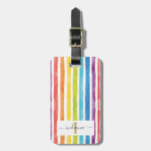 Kleurrijke regenboogmonogram Naam Waterverf Stripe Bagagelabel (Voorkant verticaal)