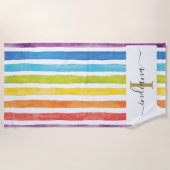 Kleurrijke regenboogmonogram Naam Waterverf Stripe Strandlaken (Voorkant)